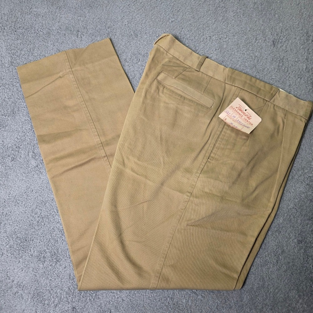 Cacharel Mens 36 34x30.5 Pleated Chino Pants Tan Khaki Cotton Straight Trousers